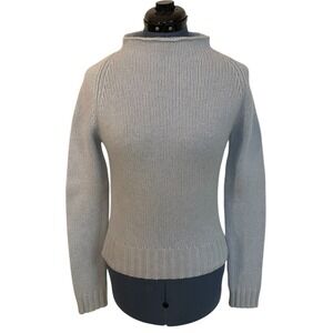 Vtg Tahari Womens 100% Cashmere Blue Rolled Neck Crop Sweater Preppy Career L